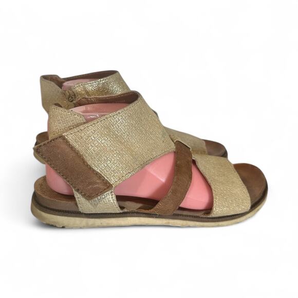 Miz Mooz Tamsyn Women's Ankle Strap Sandal Tan Size 41 US 9.5 Hook Loop Side Zip - Picture 2 of 7
